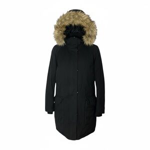 Community Black Wool-Blend Down Parka with Faux Fur Hood Medium